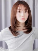 ダークブラウンブリーチなしくびれミディアムレイヤー20代Te2