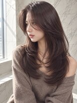 ユーフォリア 銀座(Euphoria)&nbsp;センターパート韓国前髪なしココアベージュ銀座レイヤーカット