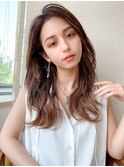 大人かわいい ヨシンモリ グレーべージュ 外ハネ くびれヘア