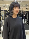 △大人可愛いウルフカットレイヤーカット韓国風ブルーブラック