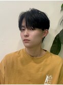 韓国風センターパートシースルーバングメンズ透明感カラー