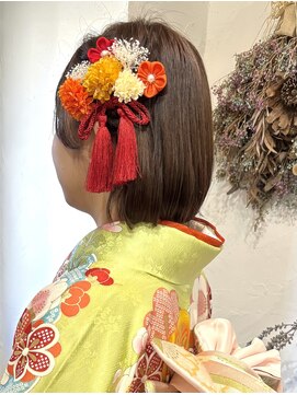 着物ヘア　成人式　ボブヘアアレンジ