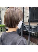 ミニボブ／極細ハイライト／切りっぱなしボブ／髪質改善