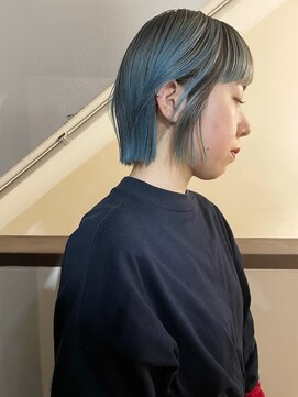 ソイ 下北沢(soi) 【くすみAqua】ブルーカラー/グラデーションカラー/オン眉ボブ