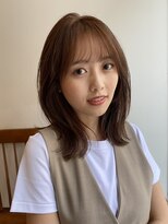 大人かわいいくびレイヤーピンクベージュ顔まわりレイヤーカット