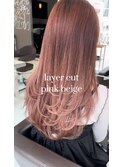 【大人可愛い20代30代40代】ピンクベージュレイヤーカット