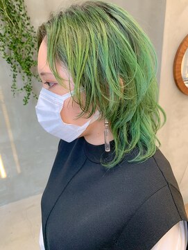 テトヘアー(teto hair) ミントグリーン、オリーブベージュ、ウルフカット、黄緑