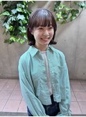 ボブのワンカールデジタルパーマ！斜めバンググレージュカラー！