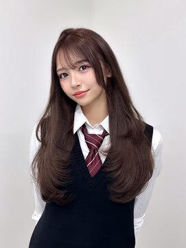 ロムーク 表参道(LOMKH) ロングレイヤーカット顔周りシールエクステ秋ヘーゼルグレージュ