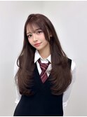 ロングレイヤーカット顔周りシールエクステ秋ヘーゼルグレージュ