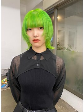 レコ 渋谷(LECO) ネオングリーンのマッシュウルフ