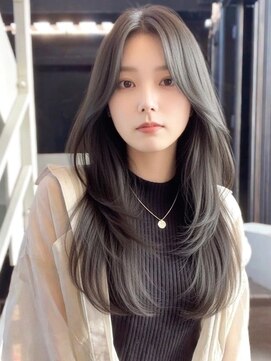 スターズレイ 本川越(STARS ray) アッシュグレー 髪質改善 透明感カラー ロングレイヤー 韓国ヘア