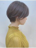 大人ショートボブアッシュグレーひし形シースルー前髪あり