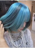 ダークブルークラゲカットケアブリーチカラーオリーブベージュ