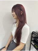 レッドカラーボルドーカラー暗め赤髪ブリーチ1回髪質改善韓国風