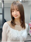小顔 前髪 レイヤーカット チェリーブラウン"