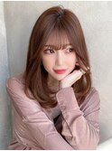 ミニウルフ前髪パーマ韓国くびれミディアムチェリーブラウン
