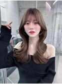 黒髪ボブルフネビージュ小顔ワンレン顔まわり韓国レイヤーカット