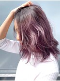 ラベンダーグラデーション_耳かけウェーブパーマ_ba288694