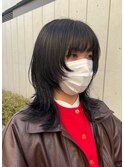 ＊顔まわり攻めウルフカット！黒髪ロングウルフレイヤーカット