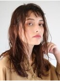 ダブルバングクセ毛風ウエットカール透明感オレンジブラウン