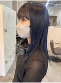 【抜け感】ネイビーBlueでダークなハイトーンヘア