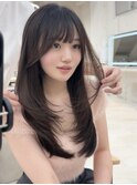 小顔ミディアムレイヤーカット×シースルーバング30代40代