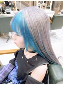 ハイトーンカラーホワイトシルバーアッシュインナーブルーカラー