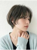 秋カラーブリーチなし小顔ショートボブ暗髪/透明感オリーブp上尾