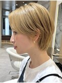 表参道酸性ストレートパーマ艶髪ショートベージュアッシュ40代