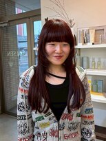 オルセン(OLSEN)&nbsp;ロング/フェイスレイヤー/ワイドバング/暖色/レッドブラウン