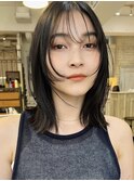 顔まわりレイヤー斜めバンググレージュカラーデザインカラー