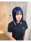 学生ハイトーン青髪色落ちシルバーボブエクステ外し