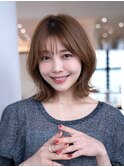 20代30代大人可愛い斜めバング/ストレートボブ/シルキーベージュ