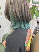 ヘアー アイス 御器所本店(HAIR ICI) 20代30代ウルフインナーカラーグリーン立体感小顔丸み乾かすだけ