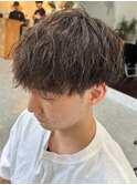 メンズパーマシャドウパーマセンターパートメンズマッシュウルフ