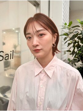 ロッカヘアエジェ(ROCCA hair eje.) アプリコットオレンジシースルーバング×タイトショート