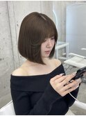 オリーブベージュ/ボブ/顔周りカット