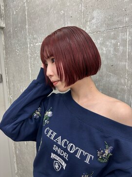 オーン 渋谷(OOn) ブリーチなしワインレッドミニボブ