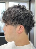 メンズ/アップバング/ツーブロックマッシュ/束感ショート波巻き