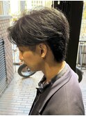 フェザーショート/センターパート/ニュアンスパーマ/黒髪/men"s