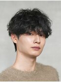 原宿黒髪マッシュウルフ波巻きスパイラルパーマメンズカットヘア