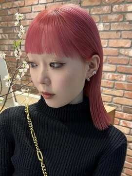 ボコカ(bococa) 大人女性ワイドバングシースルーバングロブピンクカラー