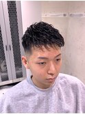 メンズカジュアルツーブロックパーマショートフェードマッシュF