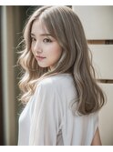 レイヤーロング グレーベージュ アッシュカラー