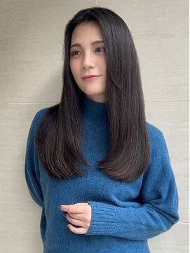 オーロ(ORO) ワンレン前髪ネビージュ黒髪ボブルフ