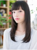 ぱっつん前髪黒髪ストレートレイヤーロングc6川口20代30代40代