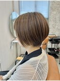 ショートボブ白髪ぼかしハイライト髪質改善カラー