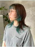 インナーカラーミントグリーンレイヤーウルフペールグリーン