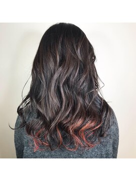 リアン(Lien) インナーカラー オレンジ×透明感アッシュグレージュ/ロング